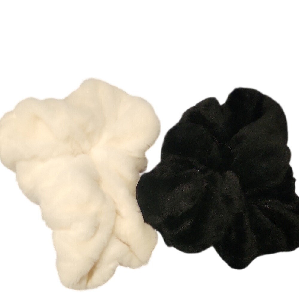 Jumbo Xlarge Soft Velour Scrunchies‎ White Black Duo Bundle
